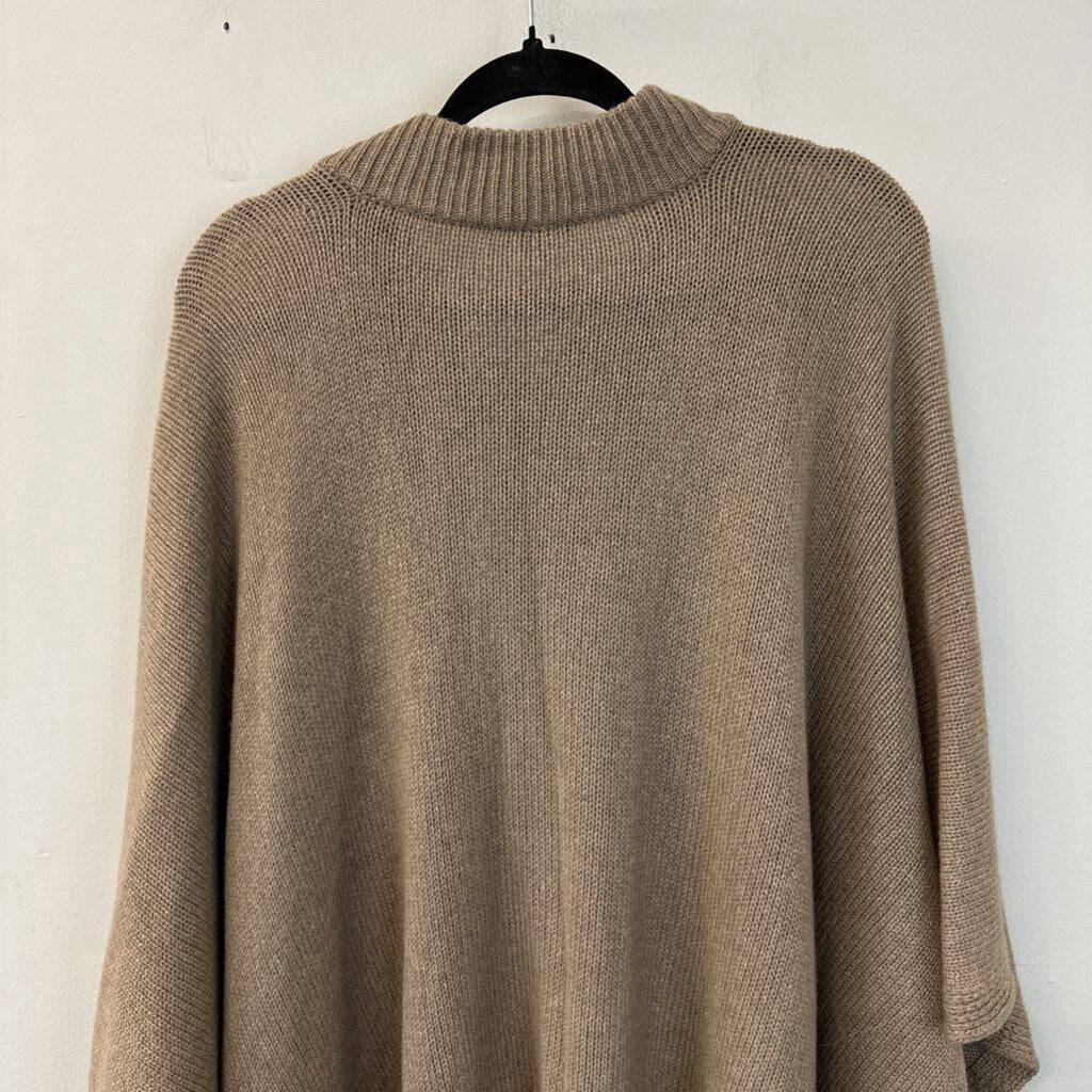 Anne Claire Brown Knit 100% Cashmere V Neck Poncho Top O/S