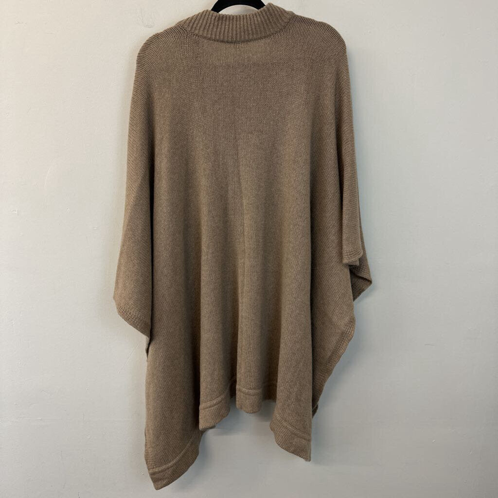 Anne Claire Brown Knit 100% Cashmere V Neck Poncho Top O/S