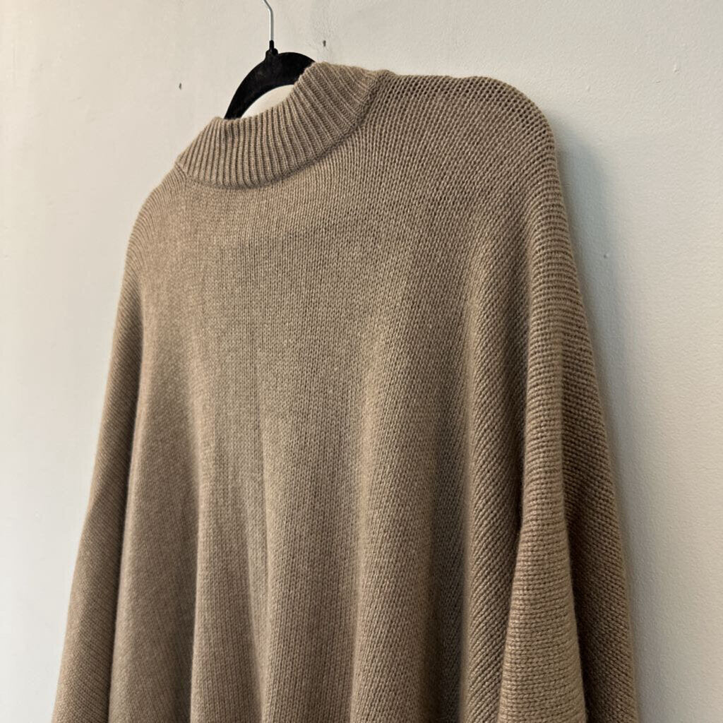 Anne Claire Brown Knit 100% Cashmere V Neck Poncho Top O/S