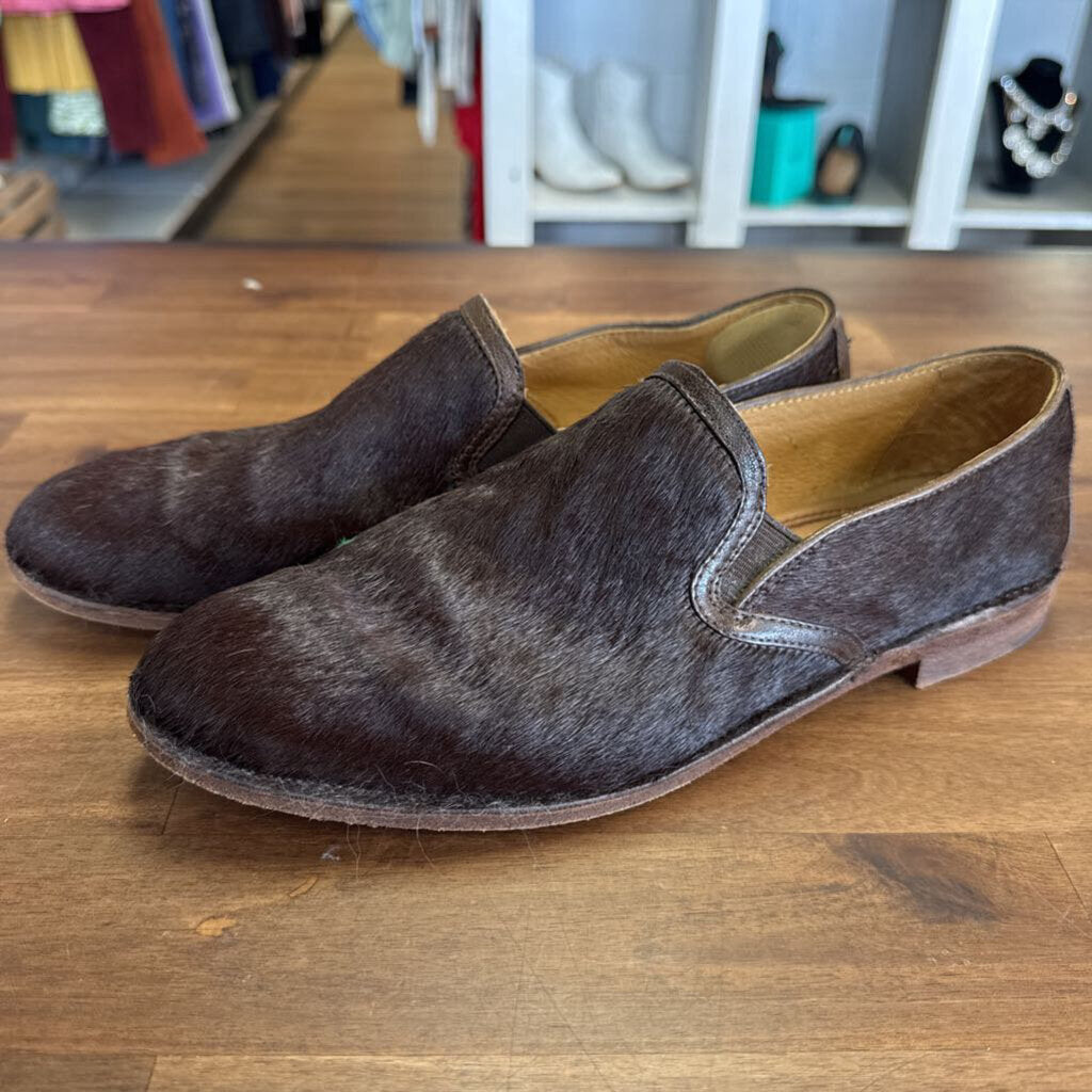 Trask Brown Calf Hair Flat Loafers 9