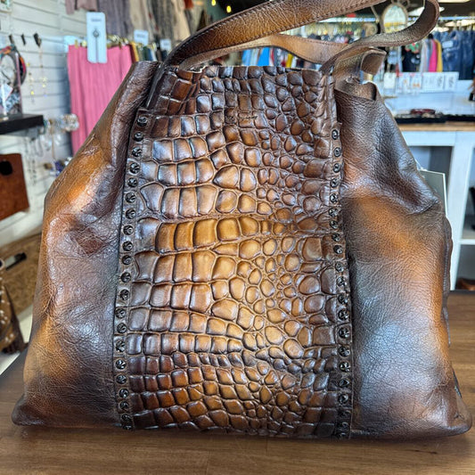 Civico93 Brown Leaahter Crocodile Panel Purse