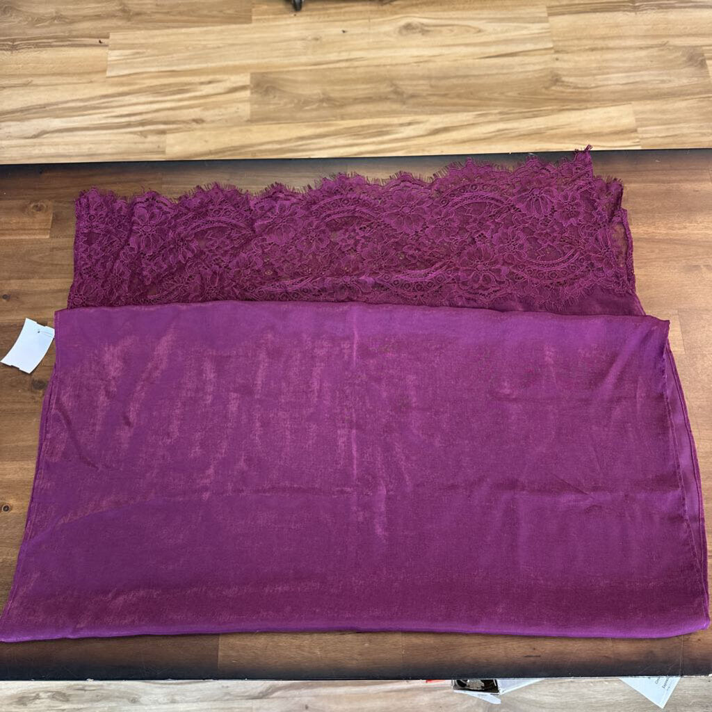 Silky Burgundy Lace Edge Scarf