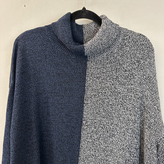 Peace Love World Grey/ Blue Color Block Turtleneck Sweater Medium