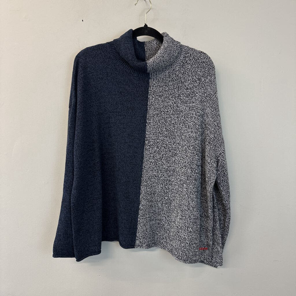 Peace Love World Grey/ Blue Color Block Turtleneck Sweater Medium