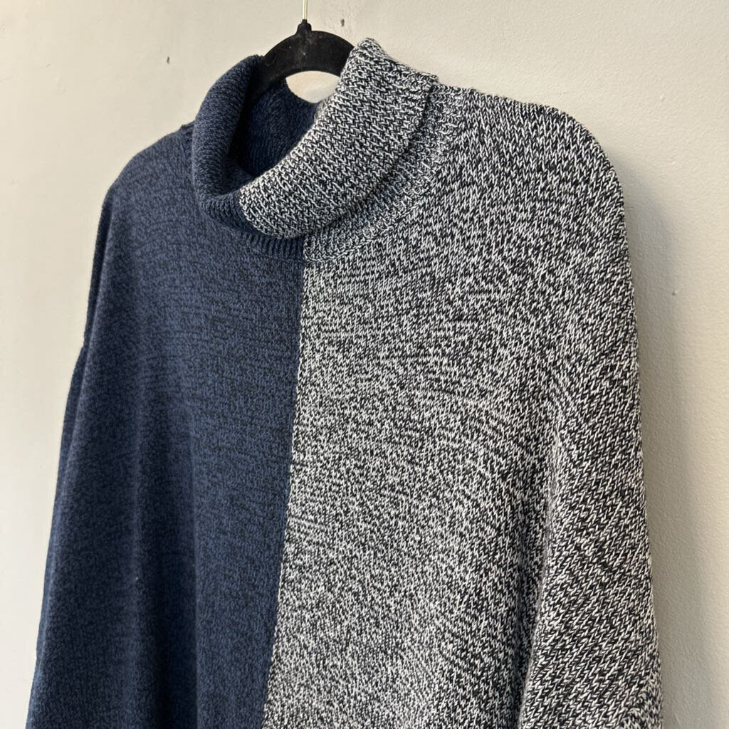 Peace Love World Grey/ Blue Color Block Turtleneck Sweater Medium