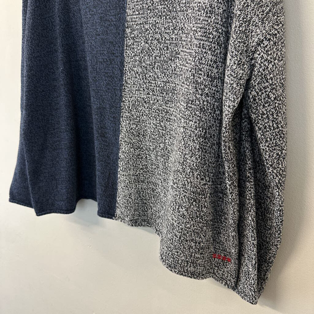 Peace Love World Grey/ Blue Color Block Turtleneck Sweater Medium