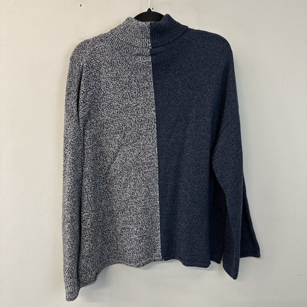 Peace Love World Grey/ Blue Color Block Turtleneck Sweater Medium