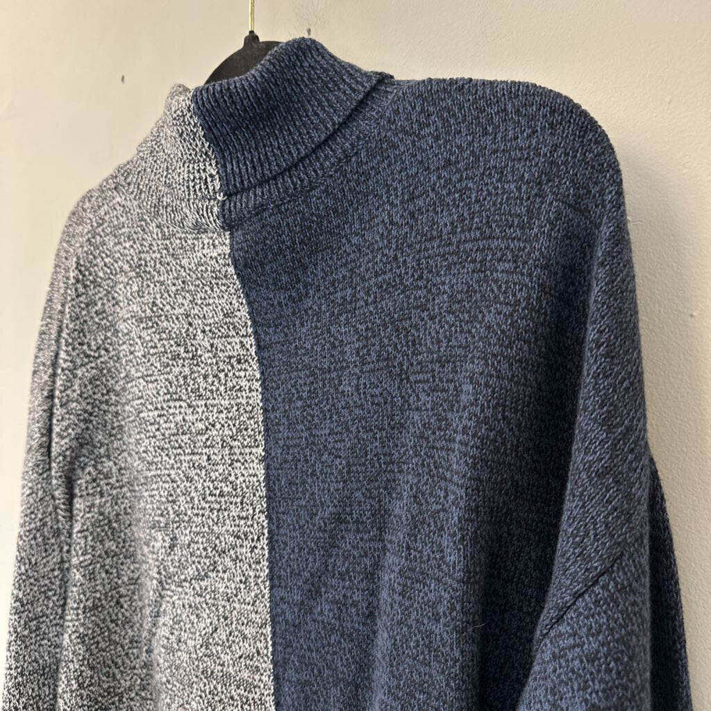 Peace Love World Grey/ Blue Color Block Turtleneck Sweater Medium