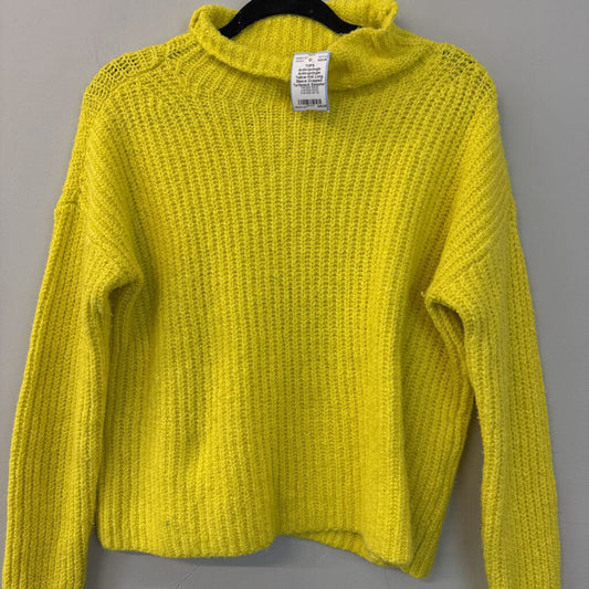 Anthropologie Yellow Knit Long Sleeve Cropped Turtleneck Sweater Extra Small