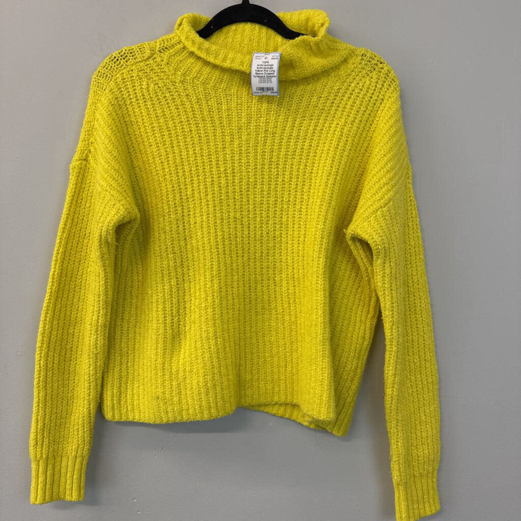 Anthropologie Yellow Knit Long Sleeve Cropped Turtleneck Sweater Extra Small