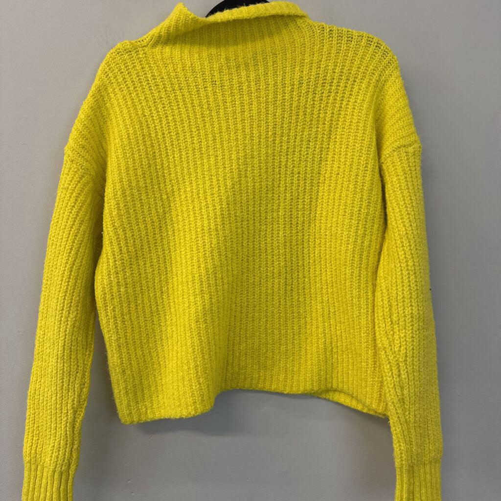 Anthropologie Yellow Knit Long Sleeve Cropped Turtleneck Sweater Extra Small