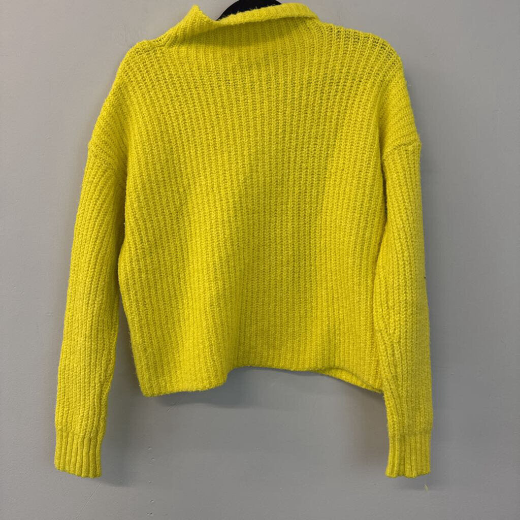 Anthropologie Yellow Knit Long Sleeve Cropped Turtleneck Sweater Extra Small