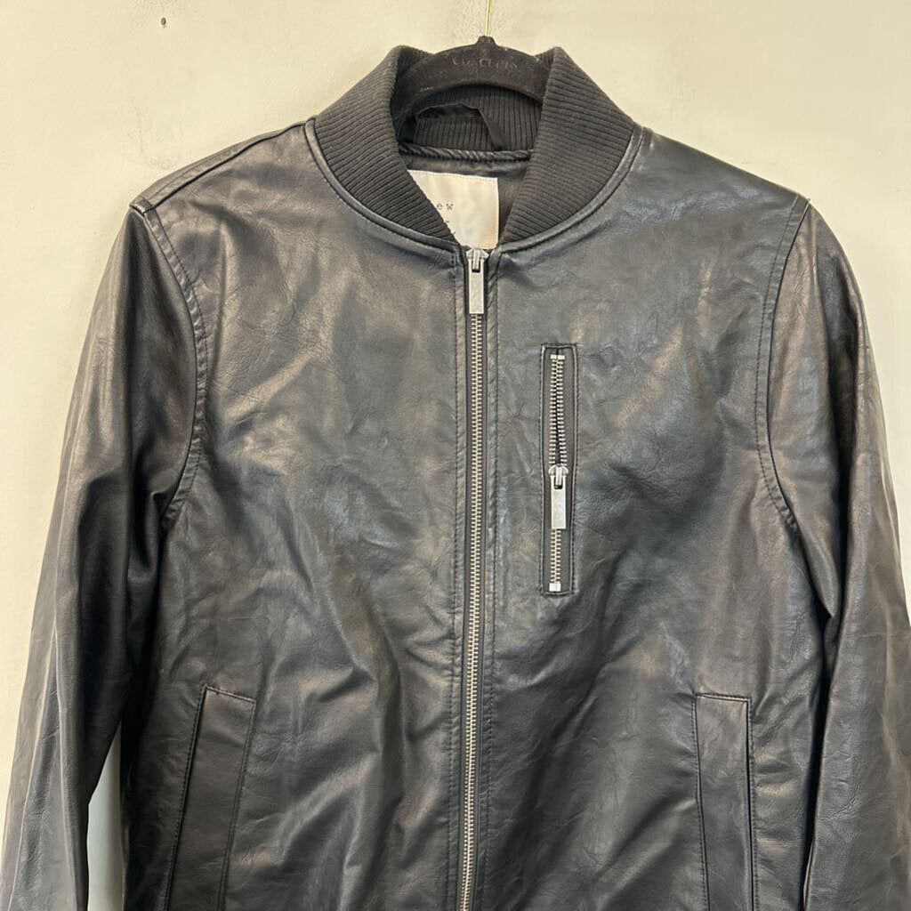 A New Day Black Faux Leather Bomber Jacket Small