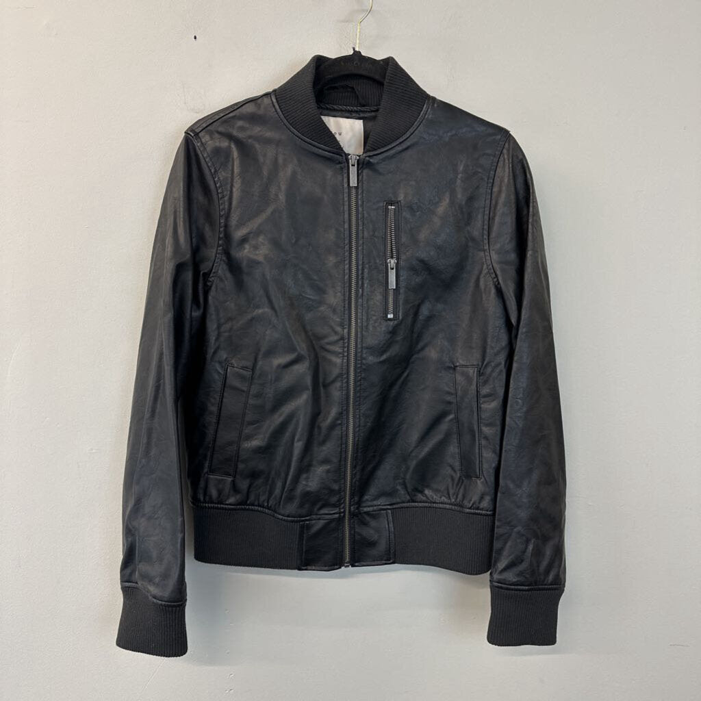 A New Day Black Faux Leather Bomber Jacket Small