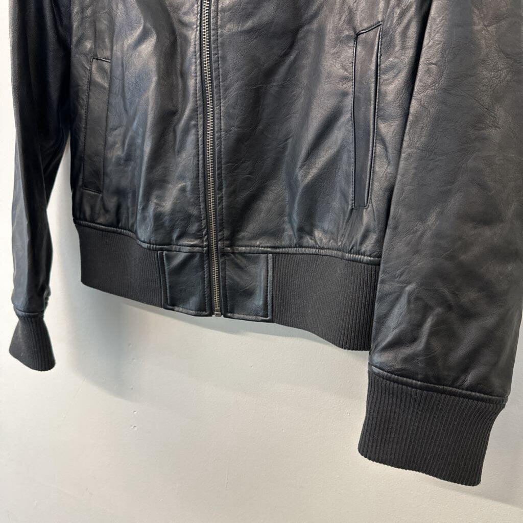 A New Day Black Faux Leather Bomber Jacket Small