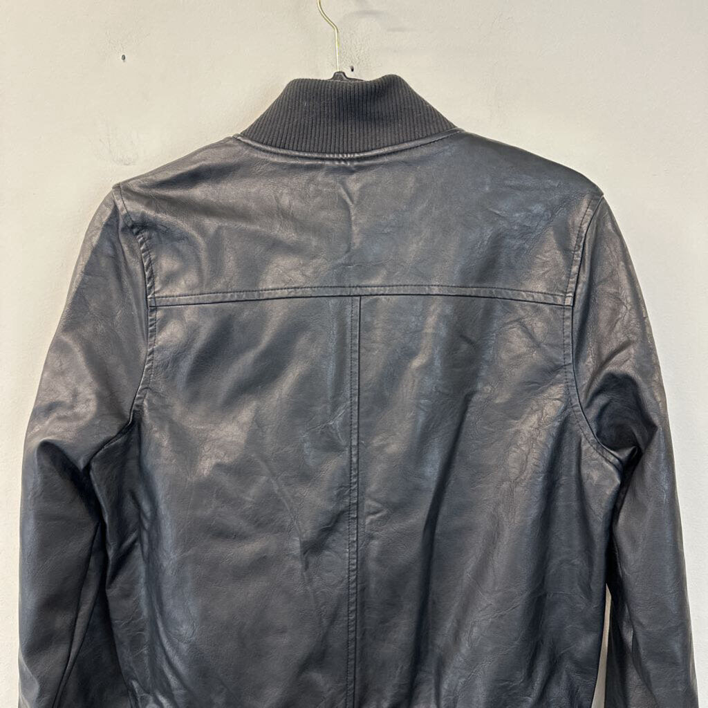 A New Day Black Faux Leather Bomber Jacket Small