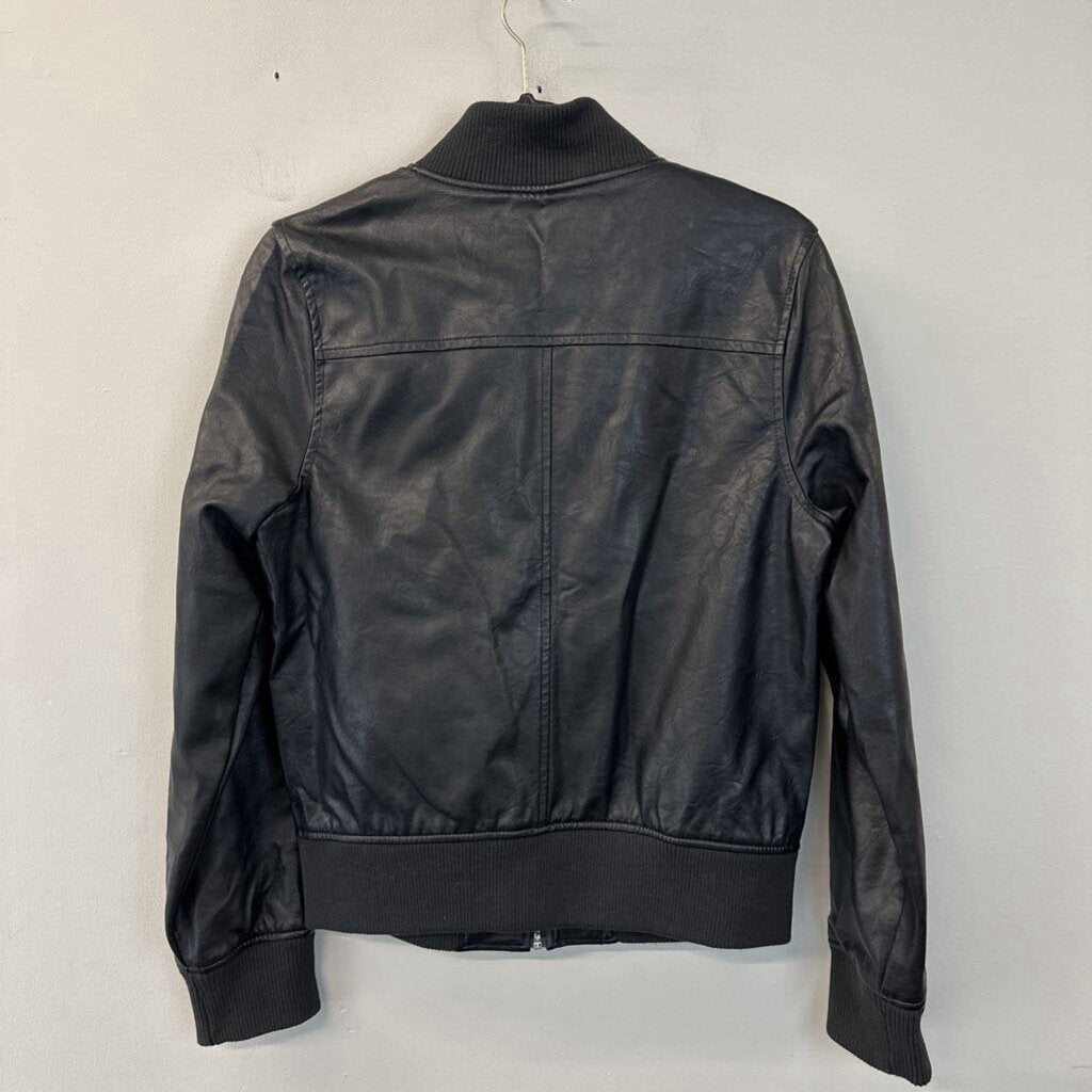 A New Day Black Faux Leather Bomber Jacket Small