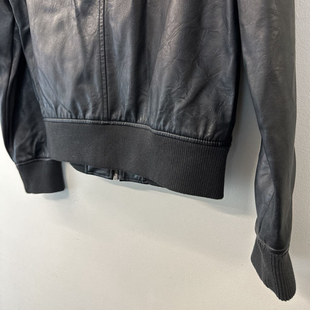 A New Day Black Faux Leather Bomber Jacket Small