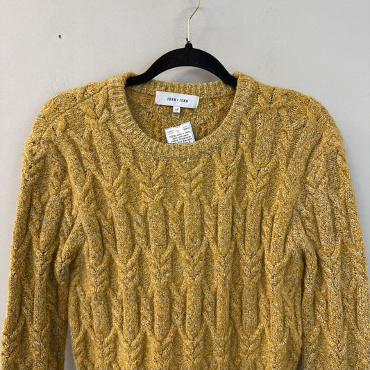 John and Jenn Yellow Crewneck Cable Knit Sweater Small