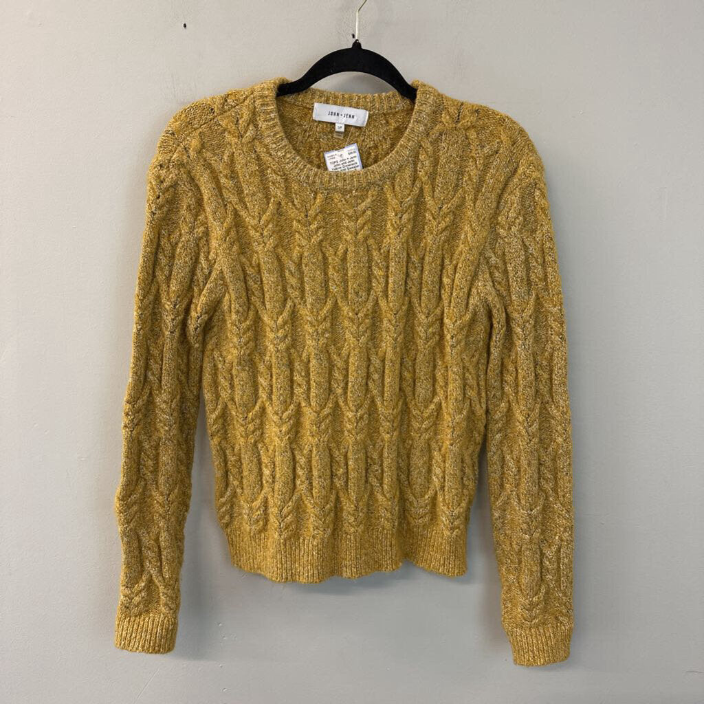 John and Jenn Yellow Crewneck Cable Knit Sweater Small