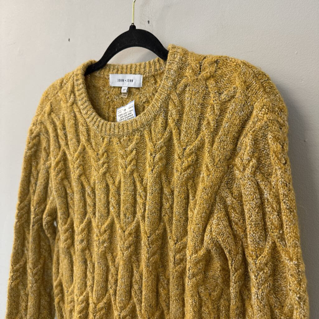 John and Jenn Yellow Crewneck Cable Knit Sweater Small