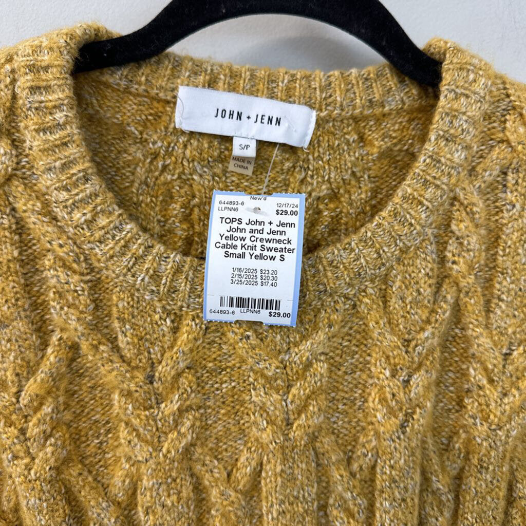 John and Jenn Yellow Crewneck Cable Knit Sweater Small