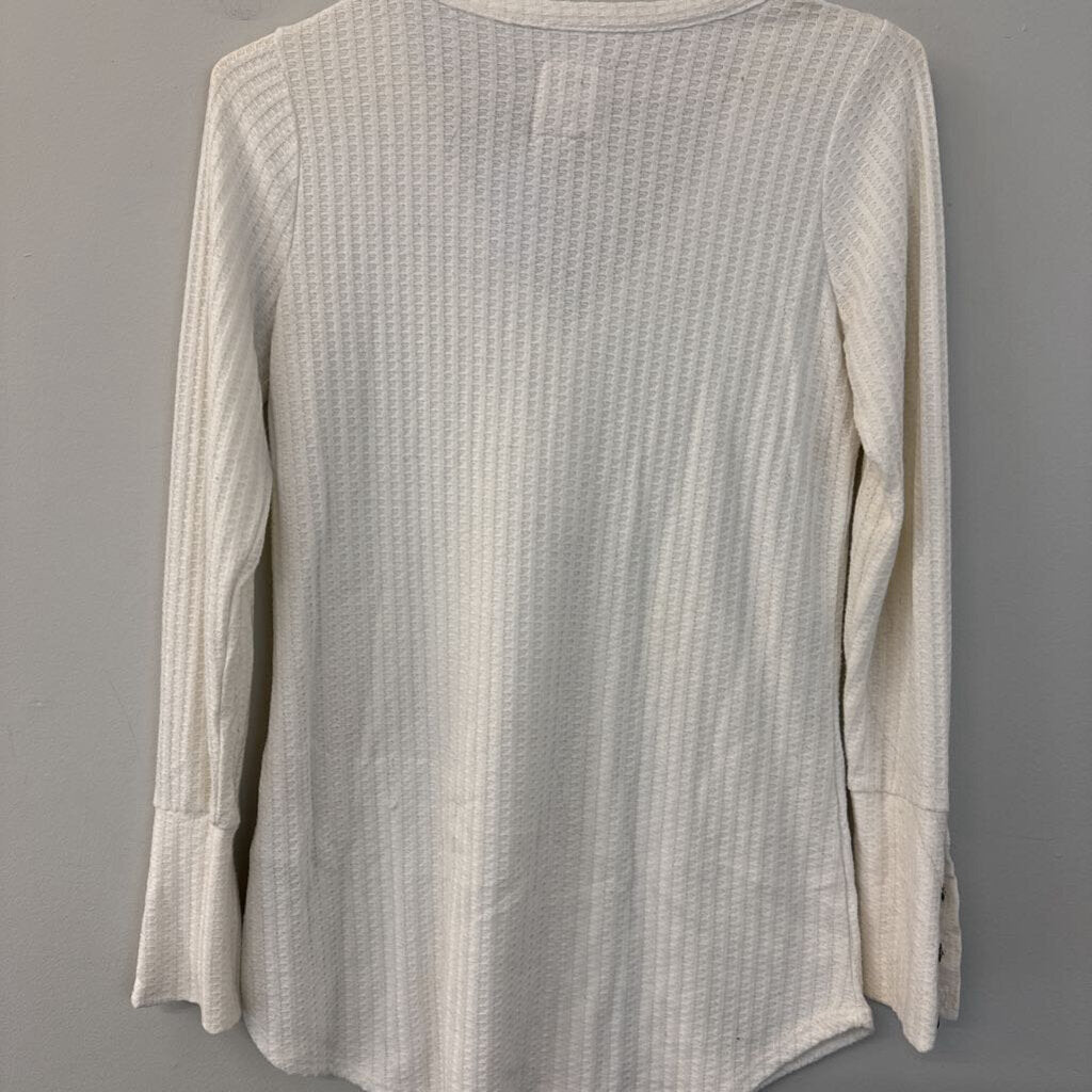 Chaser Cream Waffle Knit Long Sleeve Henley Top Small