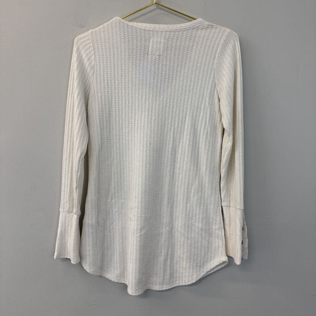 Chaser Cream Waffle Knit Long Sleeve Henley Top Small