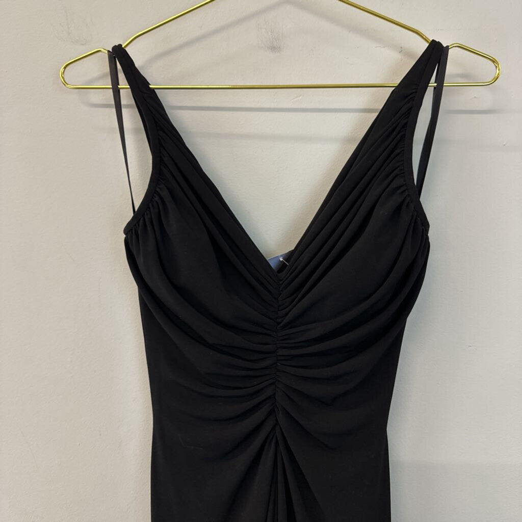 White House Black Market Black Sleeveless Ruched Front Midi Dress 0