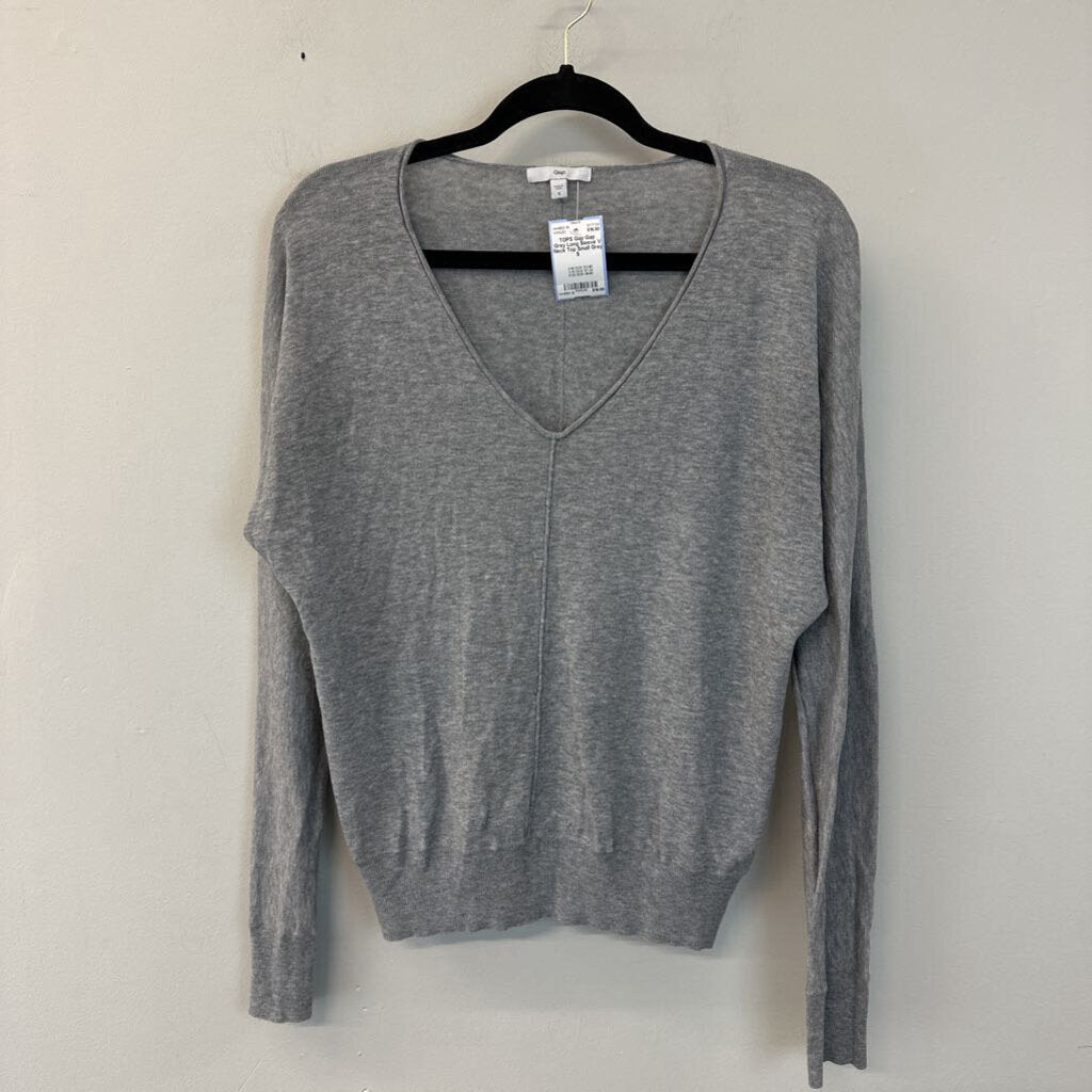 Gap Grey Long Sleeve V Neck Top Small