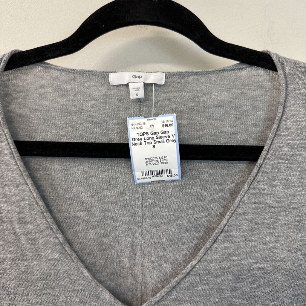 Gap Grey Long Sleeve V Neck Top Small