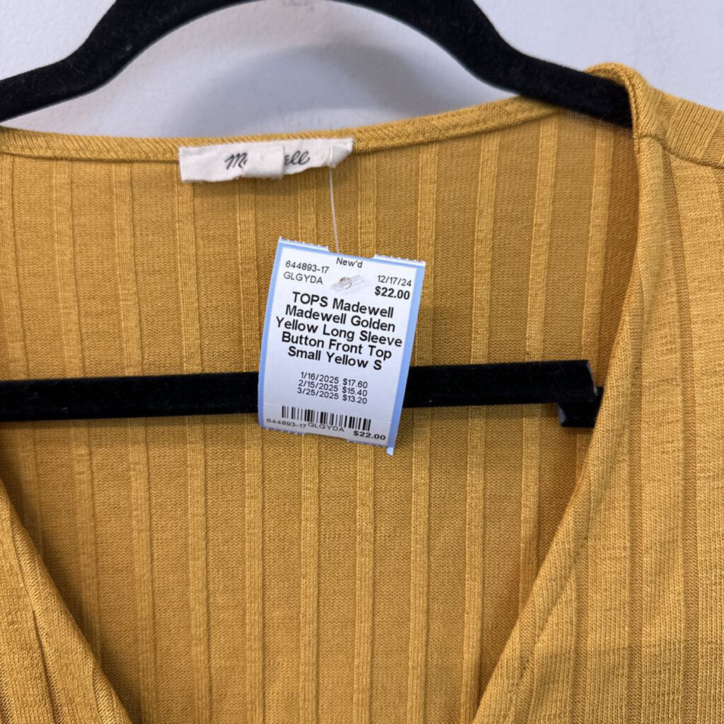 Madewell Golden Yellow Long Sleeve Button Front Top Small