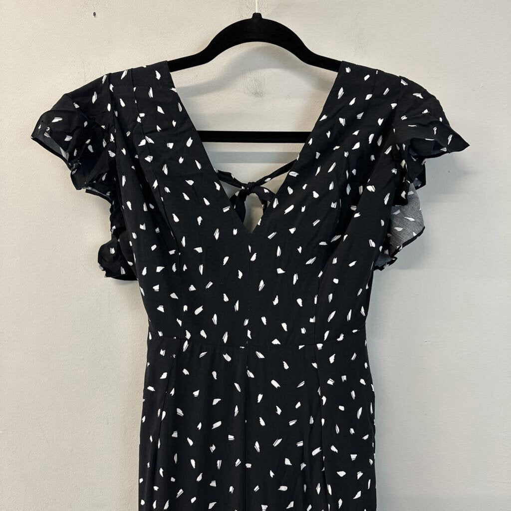 Lulus Black/ White Print Open Back Ruffle Short Sleeve Jumpsuit Small