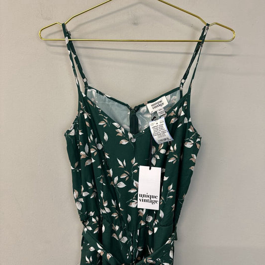 Unique Vintage Green/ White Leaf Print Sleeveless Jumpsuit Small