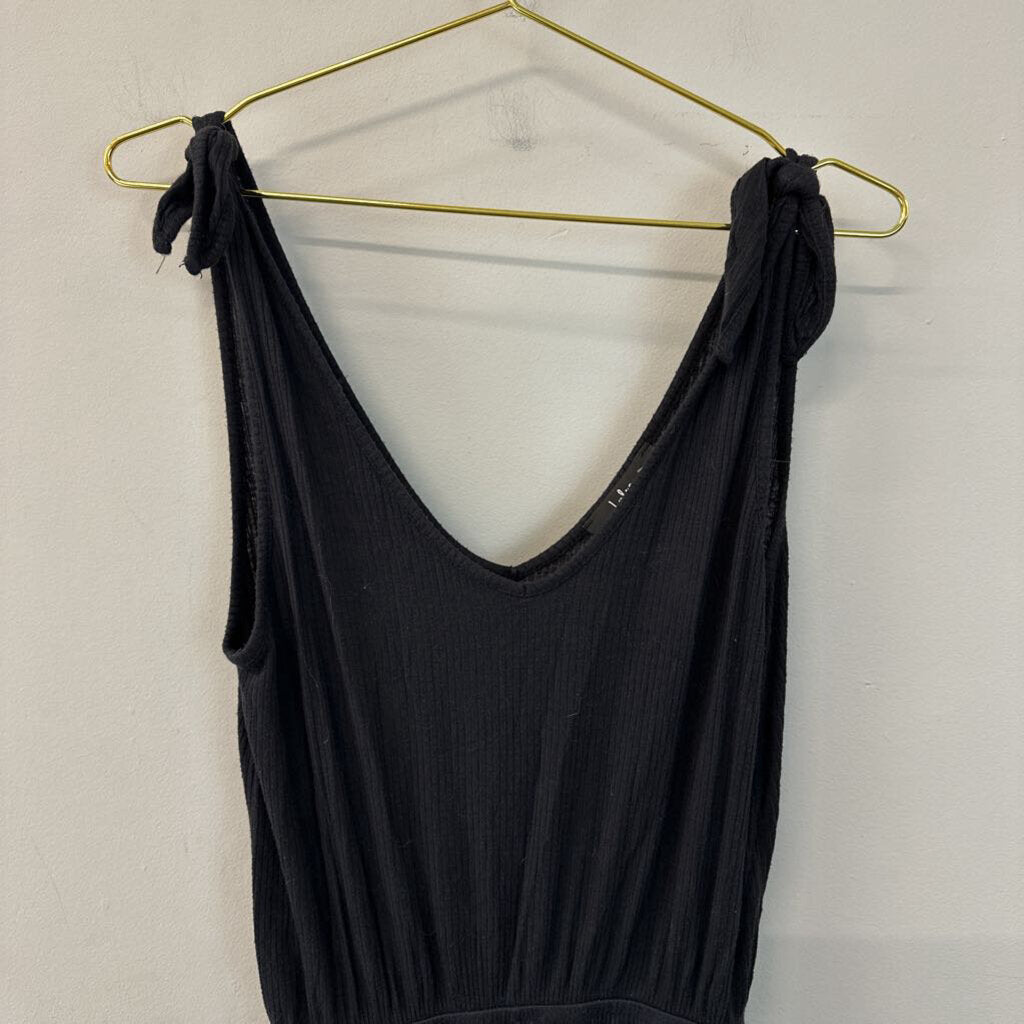 Lulus Black Ribbed Sleeveless V Neck Jumpsuit Small