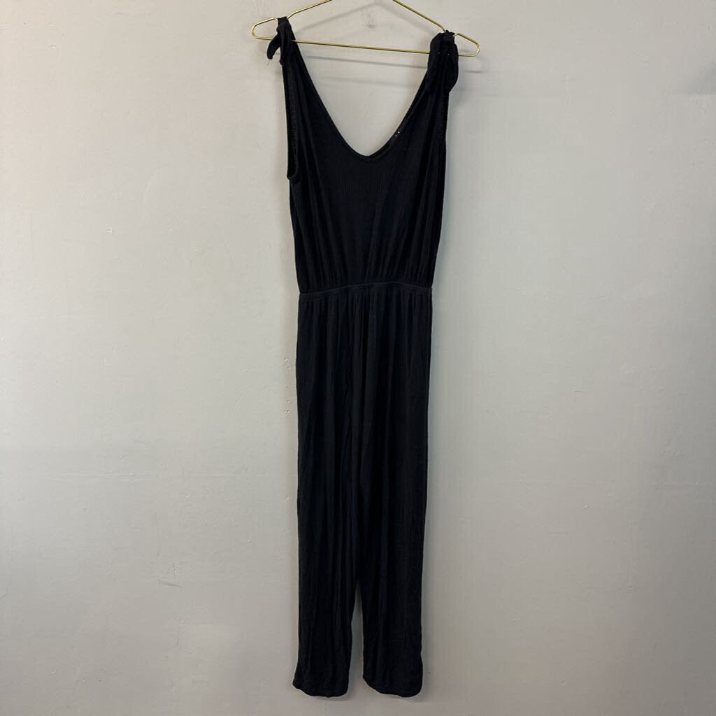 Lulus Black Ribbed Sleeveless V Neck Jumpsuit Small