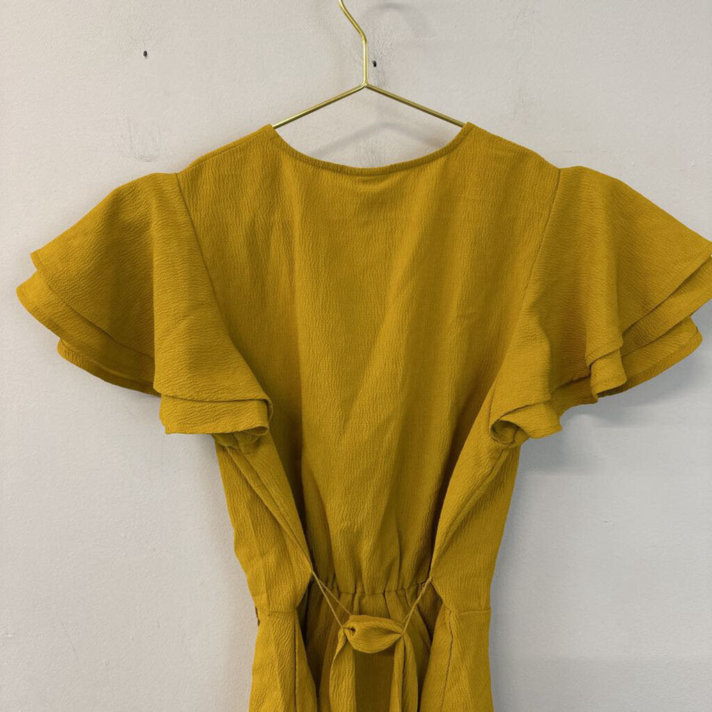 A New Day Yellow Short Sleeve Ruffle Detail Wrap Top Extra Small