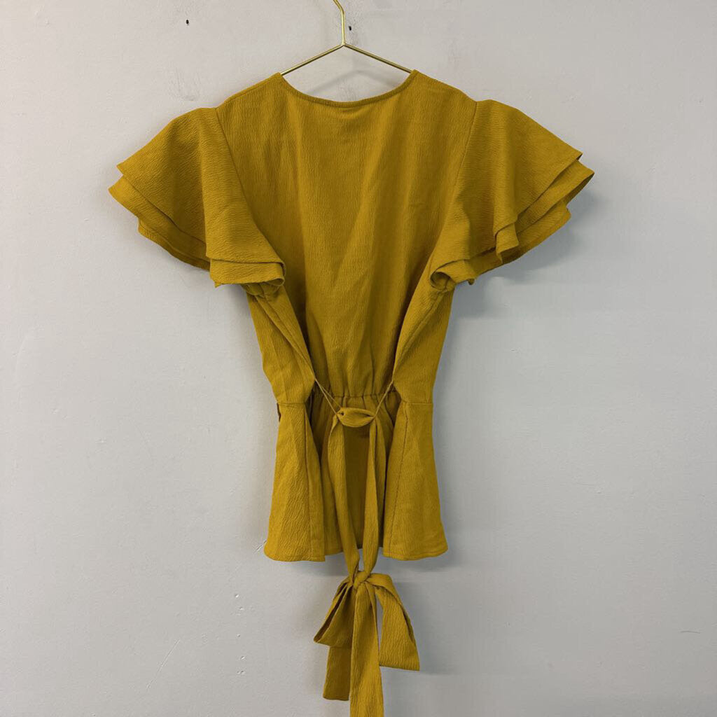 A New Day Yellow Short Sleeve Ruffle Detail Wrap Top Extra Small