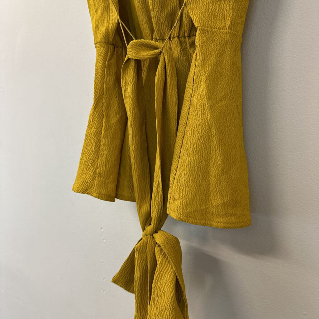 A New Day Yellow Short Sleeve Ruffle Detail Wrap Top Extra Small