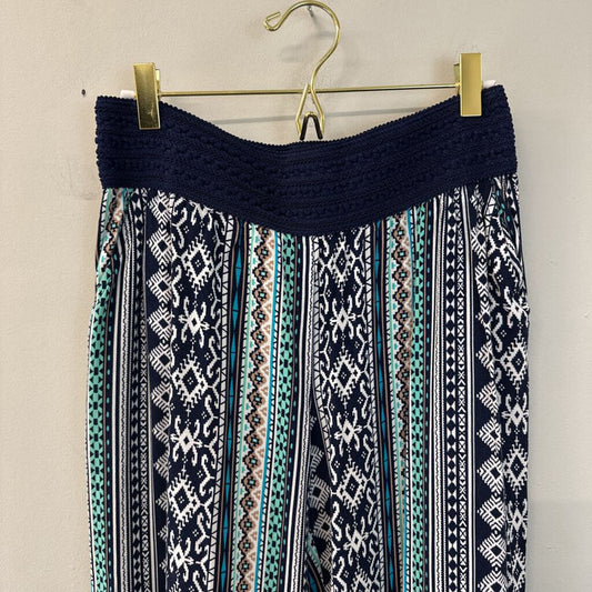 Joe B Navy/ Multi Print Wide Leg Pull On Pants Large