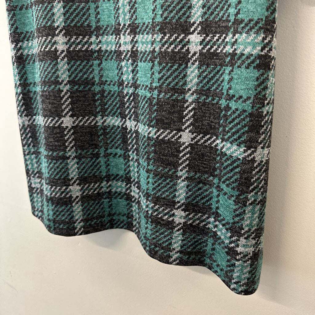 Sandra Darren Grey/ Green Plaid Long Sleeve Dress Small