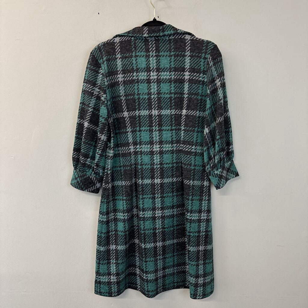 Sandra Darren Grey/ Green Plaid Long Sleeve Dress Small