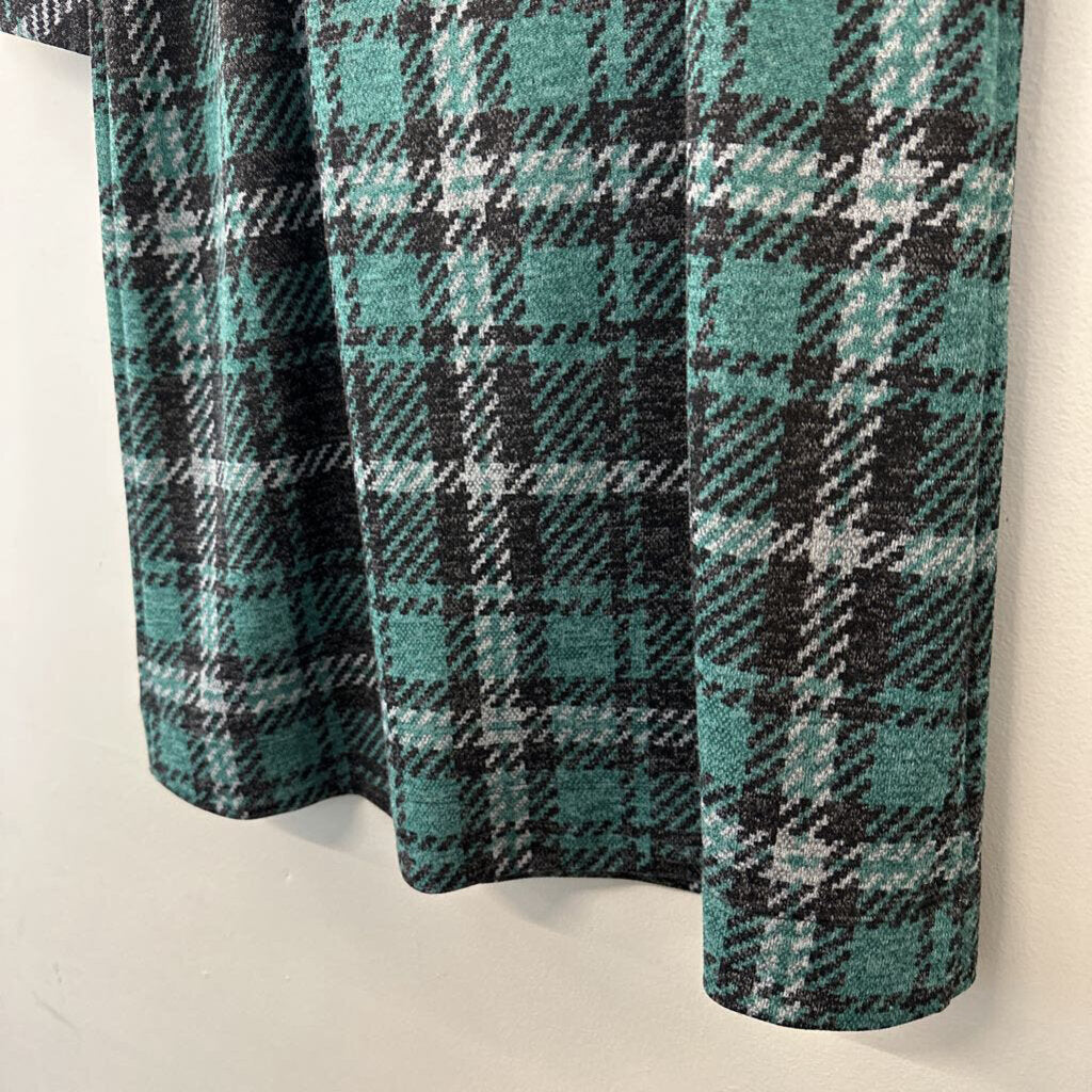 Sandra Darren Grey/ Green Plaid Long Sleeve Dress Small