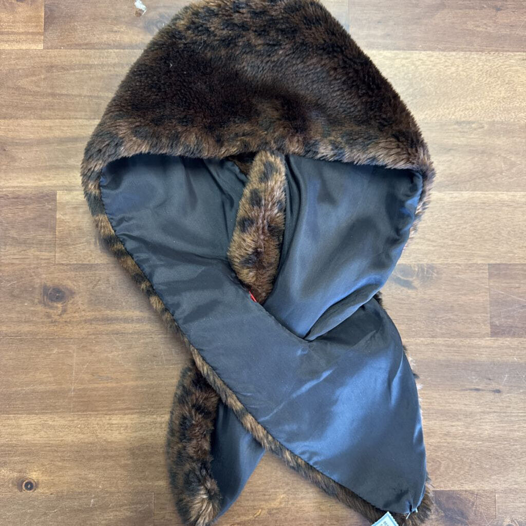 Dark Brown/ Black Leopard Print Faux Fur Wrap Scarf