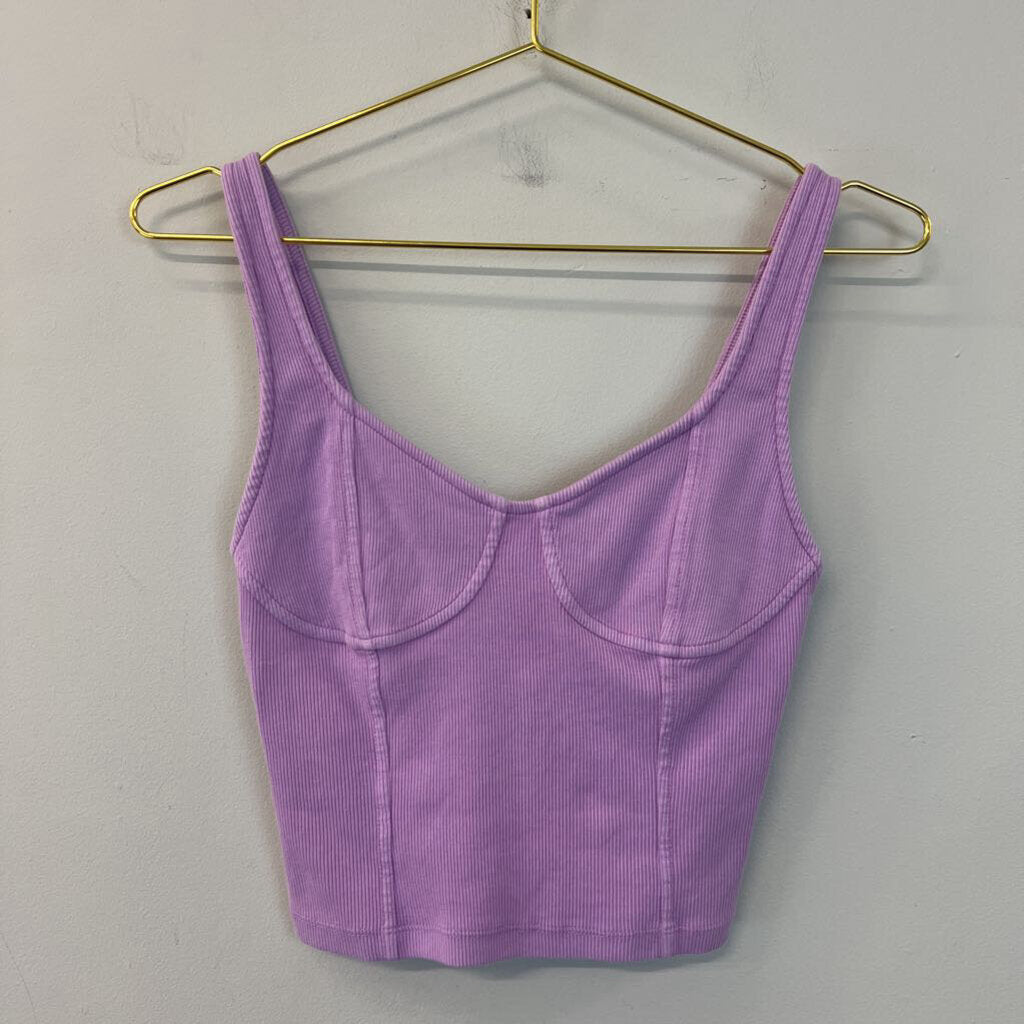 Aerie Purple Ribbed Cropped Corset Tank Small