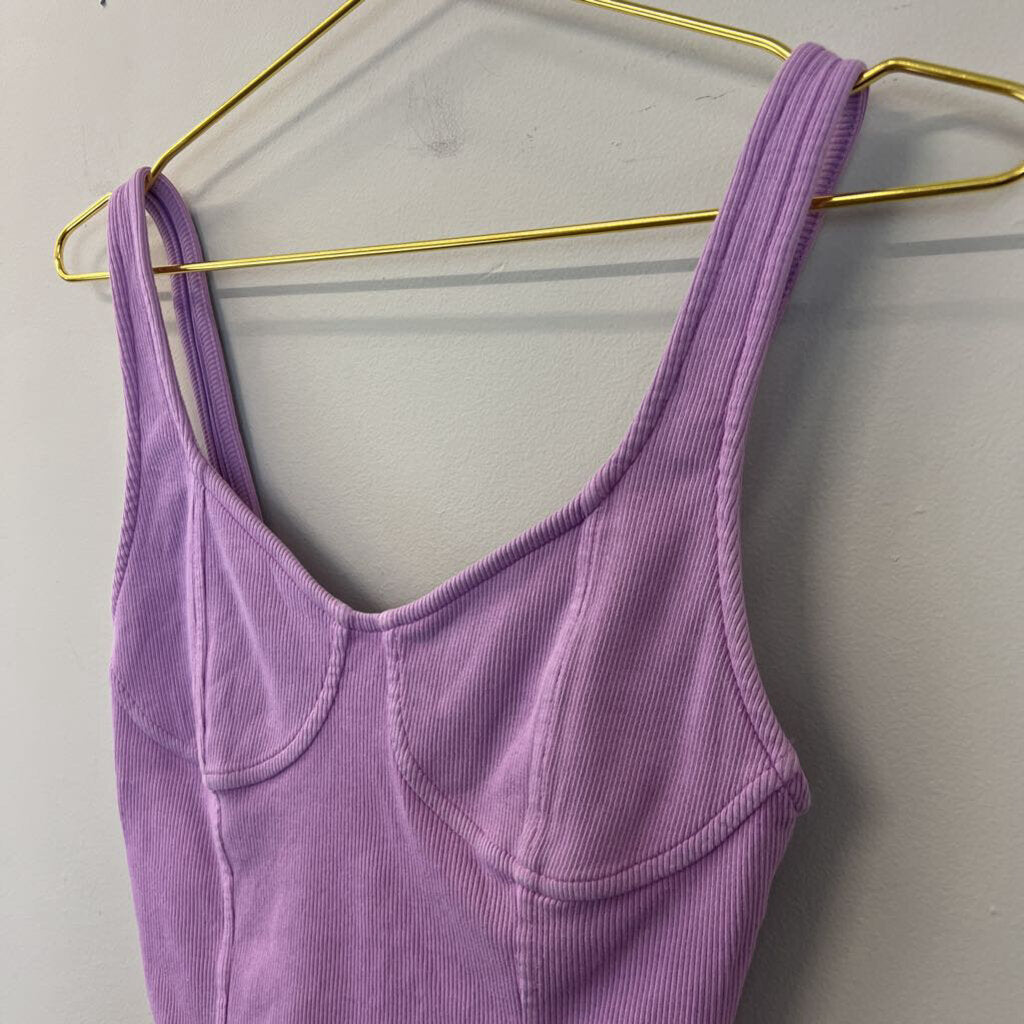 Aerie Purple Ribbed Cropped Corset Tank Small