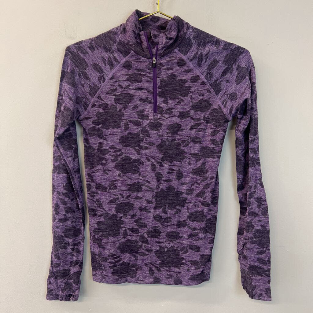 Athleta Purple Flower Print Long Sleeve Pullover Extra Small