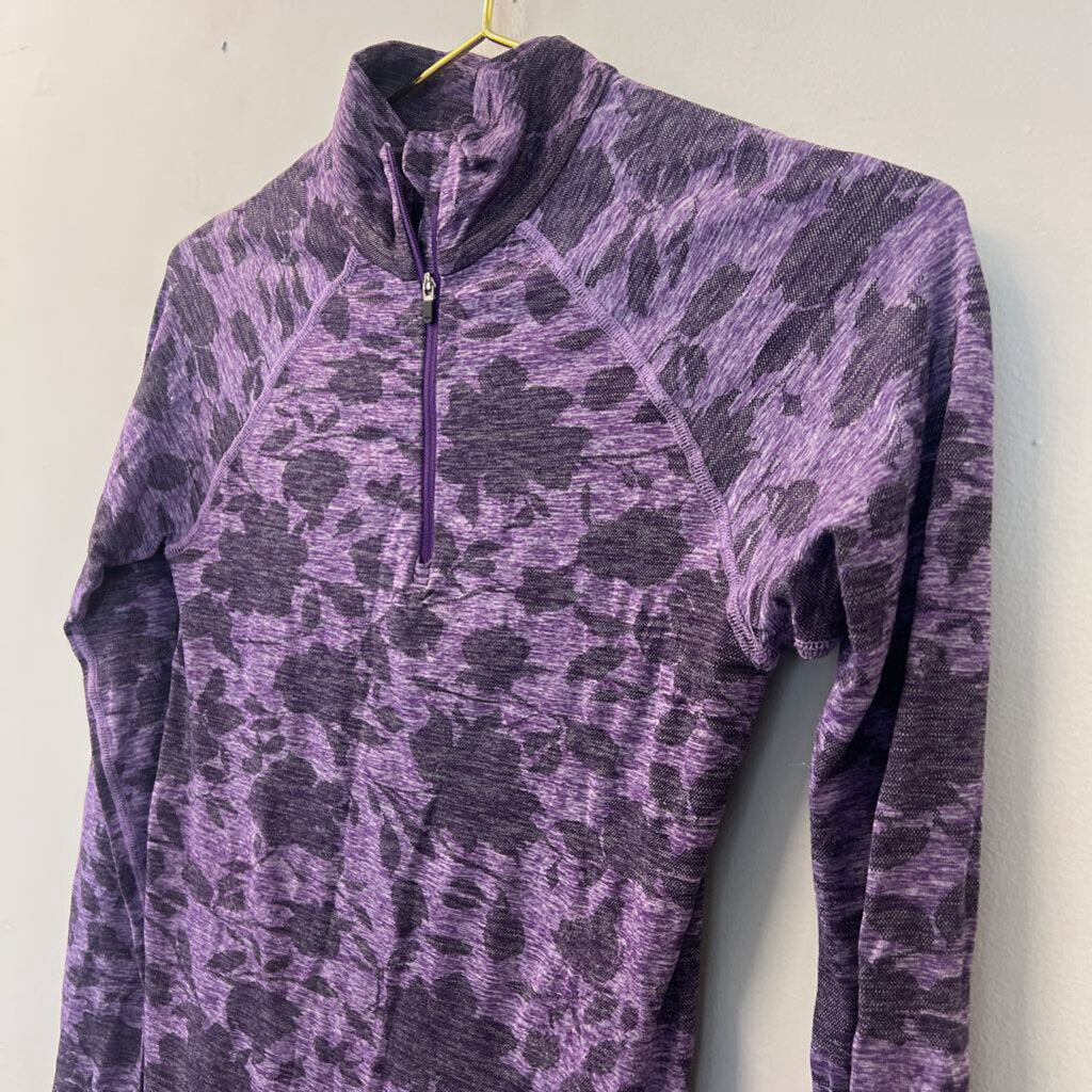 Athleta Purple Flower Print Long Sleeve Pullover Extra Small