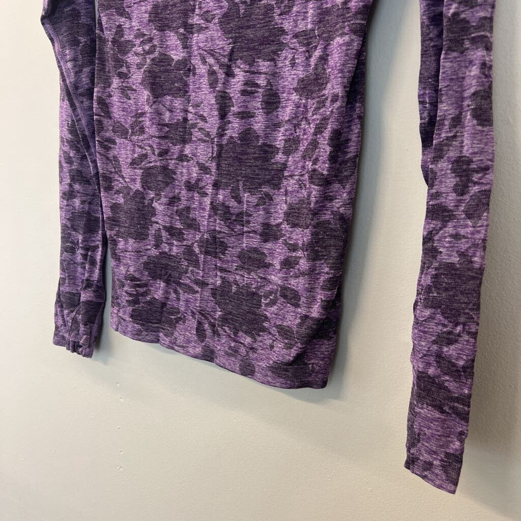 Athleta Purple Flower Print Long Sleeve Pullover Extra Small