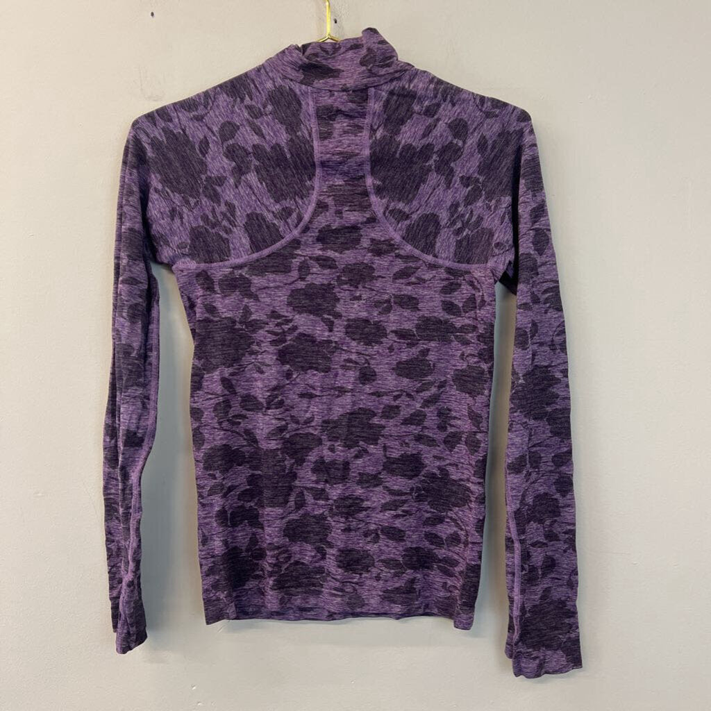 Athleta Purple Flower Print Long Sleeve Pullover Extra Small